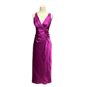 Juno Dress Collection Maxi Gown Women Small Magenta Good Satin Rosette Ruched